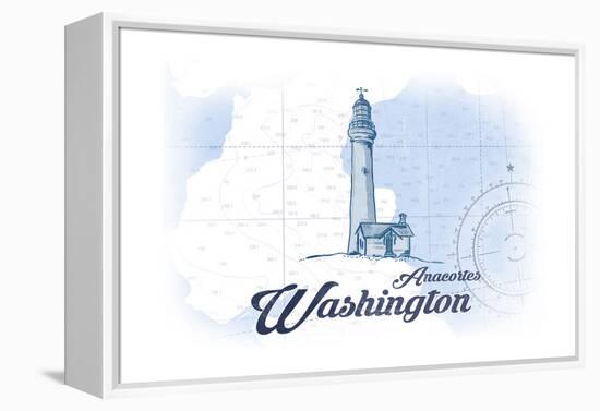 Anacortes, Washington - Lighthouse - Blue - Coastal Icon-Lantern Press-Framed Stretched Canvas