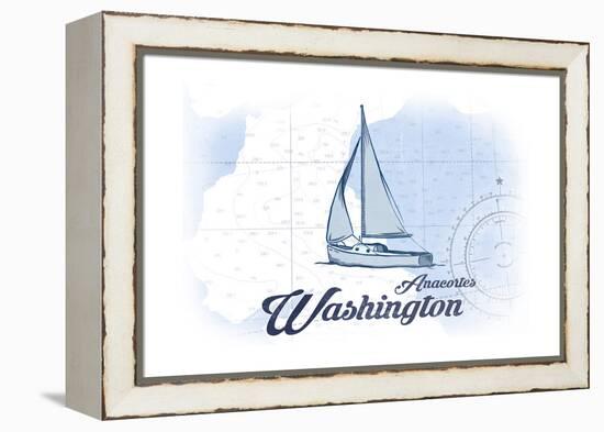 Anacortes, Washington - Sailboat - Blue - Coastal Icon-Lantern Press-Framed Stretched Canvas