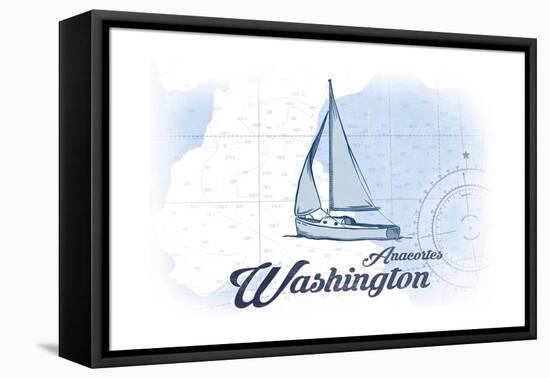 Anacortes, Washington - Sailboat - Blue - Coastal Icon-Lantern Press-Framed Stretched Canvas