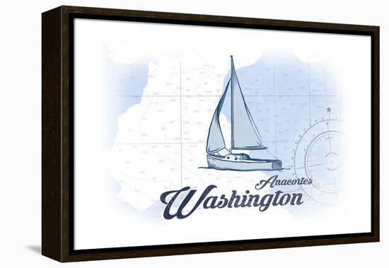 Anacortes, Washington - Sailboat - Blue - Coastal Icon-Lantern Press-Framed Stretched Canvas