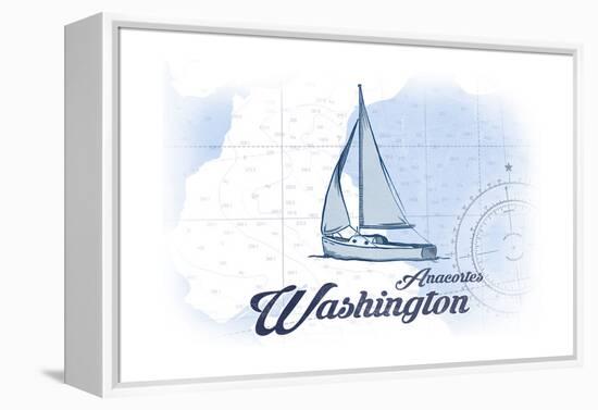 Anacortes, Washington - Sailboat - Blue - Coastal Icon-Lantern Press-Framed Stretched Canvas