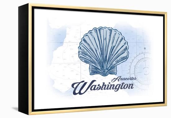 Anacortes, Washington - Scallop Shell - Blue - Coastal Icon-Lantern Press-Framed Stretched Canvas