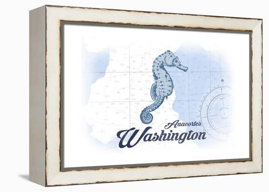 Anacortes, Washington - Seahorse - Blue - Coastal Icon-Lantern Press-Framed Stretched Canvas