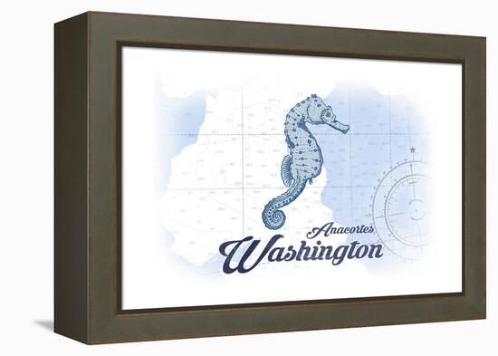 Anacortes, Washington - Seahorse - Blue - Coastal Icon-Lantern Press-Framed Stretched Canvas
