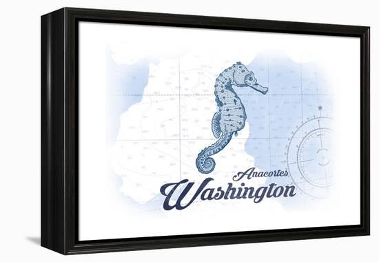 Anacortes, Washington - Seahorse - Blue - Coastal Icon-Lantern Press-Framed Stretched Canvas