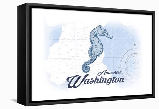 Anacortes, Washington - Seahorse - Blue - Coastal Icon-Lantern Press-Framed Stretched Canvas