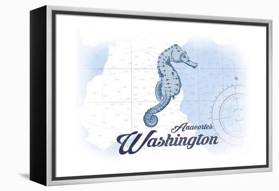 Anacortes, Washington - Seahorse - Blue - Coastal Icon-Lantern Press-Framed Stretched Canvas