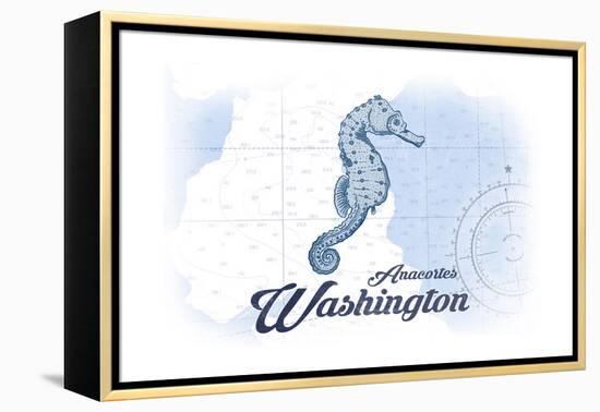 Anacortes, Washington - Seahorse - Blue - Coastal Icon-Lantern Press-Framed Stretched Canvas