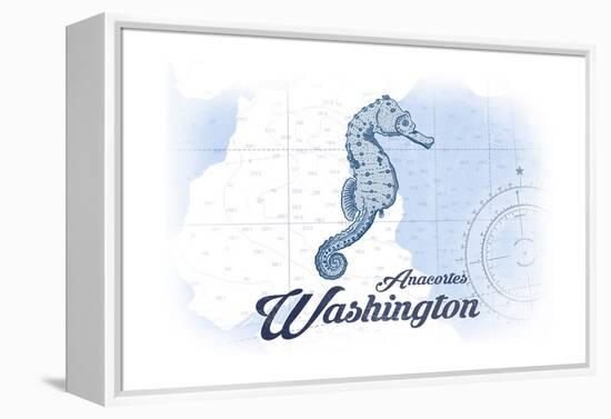 Anacortes, Washington - Seahorse - Blue - Coastal Icon-Lantern Press-Framed Stretched Canvas