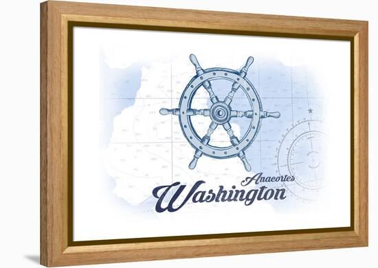 Anacortes, Washington - Ship Wheel - Blue - Coastal Icon-Lantern Press-Framed Stretched Canvas