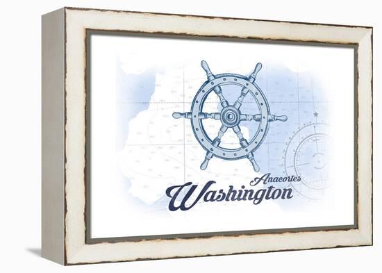 Anacortes, Washington - Ship Wheel - Blue - Coastal Icon-Lantern Press-Framed Stretched Canvas