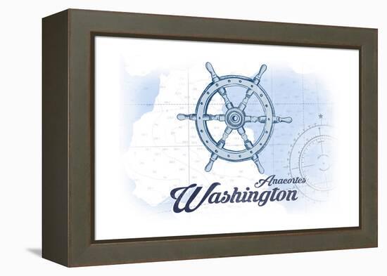 Anacortes, Washington - Ship Wheel - Blue - Coastal Icon-Lantern Press-Framed Stretched Canvas