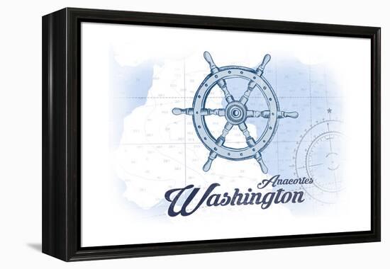 Anacortes, Washington - Ship Wheel - Blue - Coastal Icon-Lantern Press-Framed Stretched Canvas