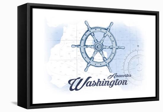 Anacortes, Washington - Ship Wheel - Blue - Coastal Icon-Lantern Press-Framed Stretched Canvas