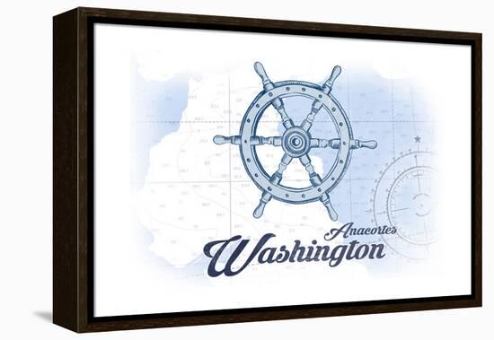 Anacortes, Washington - Ship Wheel - Blue - Coastal Icon-Lantern Press-Framed Stretched Canvas