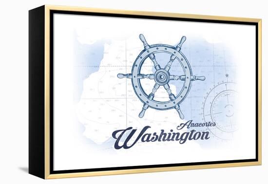 Anacortes, Washington - Ship Wheel - Blue - Coastal Icon-Lantern Press-Framed Stretched Canvas