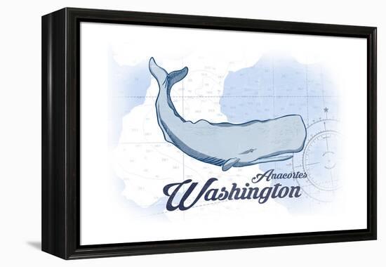 Anacortes, Washington - Whale - Blue - Coastal Icon-Lantern Press-Framed Stretched Canvas