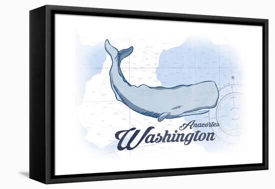 Anacortes, Washington - Whale - Blue - Coastal Icon-Lantern Press-Framed Stretched Canvas