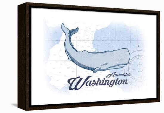 Anacortes, Washington - Whale - Blue - Coastal Icon-Lantern Press-Framed Stretched Canvas