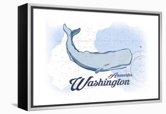 Anacortes, Washington - Whale - Blue - Coastal Icon-Lantern Press-Framed Stretched Canvas