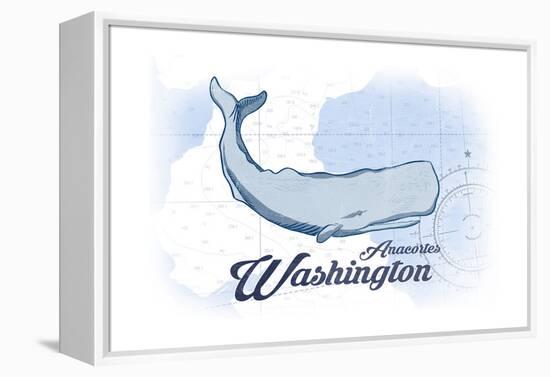 Anacortes, Washington - Whale - Blue - Coastal Icon-Lantern Press-Framed Stretched Canvas