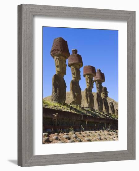 Anakena Beach, Monolithic Giant Stone Moai Statues of Ahu Nau Nau, Rapa Nui, Chile-Gavin Hellier-Framed Photographic Print