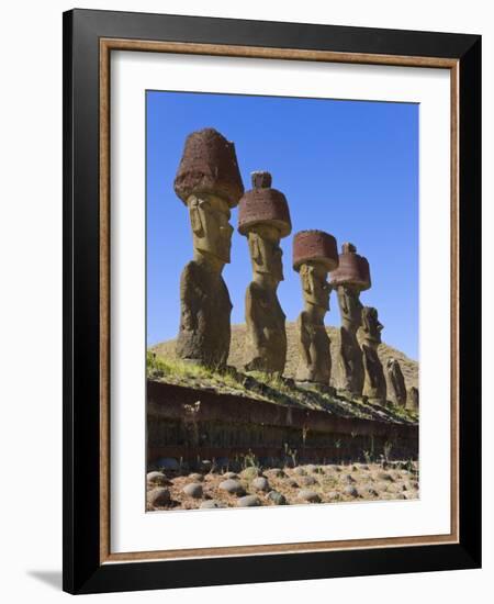 Anakena Beach, Monolithic Giant Stone Moai Statues of Ahu Nau Nau, Rapa Nui, Chile-Gavin Hellier-Framed Photographic Print