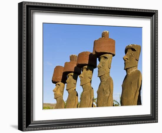 Anakena Beach, Monolithic Giant Stone Moai Statues of Ahu Nau Nau, Rapa Nui, Chile-Gavin Hellier-Framed Photographic Print