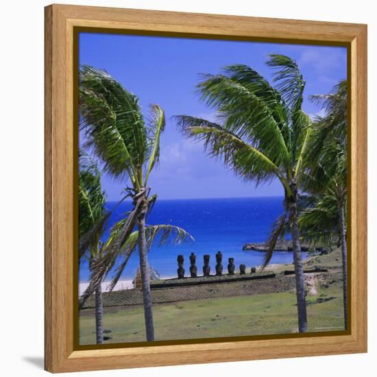 Anakena Beach with Ahu Nau Nau, Easter Island, Chile, Pacific-Geoff Renner-Framed Premier Image Canvas