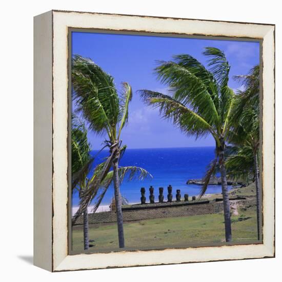 Anakena Beach with Ahu Nau Nau, Easter Island, Chile, Pacific-Geoff Renner-Framed Premier Image Canvas