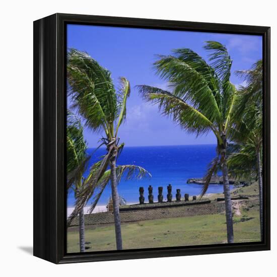 Anakena Beach with Ahu Nau Nau, Easter Island, Chile, Pacific-Geoff Renner-Framed Premier Image Canvas