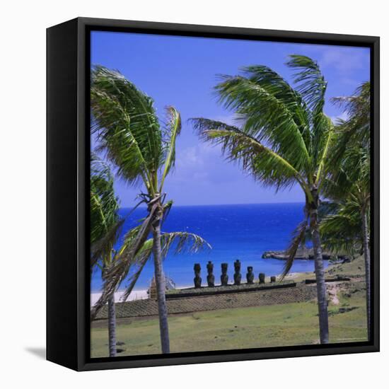 Anakena Beach with Ahu Nau Nau, Easter Island, Chile, Pacific-Geoff Renner-Framed Premier Image Canvas