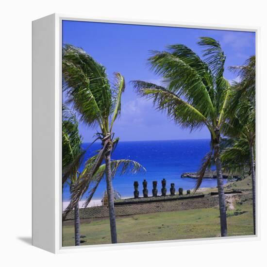 Anakena Beach with Ahu Nau Nau, Easter Island, Chile, Pacific-Geoff Renner-Framed Premier Image Canvas