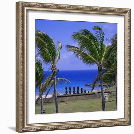 Anakena Beach with Ahu Nau Nau, Easter Island, Chile, Pacific-Geoff Renner-Framed Photographic Print