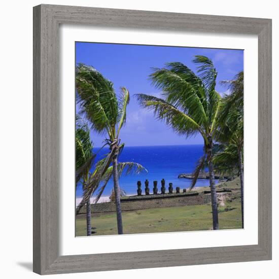 Anakena Beach with Ahu Nau Nau, Easter Island, Chile, Pacific-Geoff Renner-Framed Photographic Print