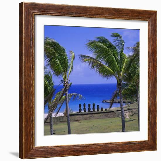 Anakena Beach with Ahu Nau Nau, Easter Island, Chile, Pacific-Geoff Renner-Framed Photographic Print