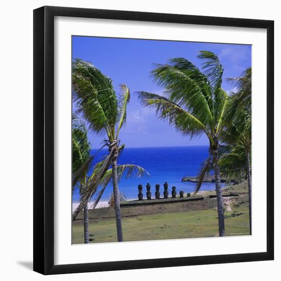 Anakena Beach with Ahu Nau Nau, Easter Island, Chile, Pacific-Geoff Renner-Framed Photographic Print