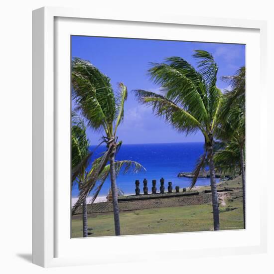 Anakena Beach with Ahu Nau Nau, Easter Island, Chile, Pacific-Geoff Renner-Framed Photographic Print