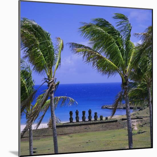 Anakena Beach with Ahu Nau Nau, Easter Island, Chile, Pacific-Geoff Renner-Mounted Photographic Print