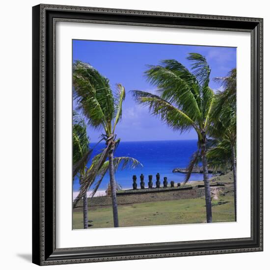 Anakena Beach with Ahu Nau Nau, Easter Island, Chile, Pacific-Geoff Renner-Framed Photographic Print