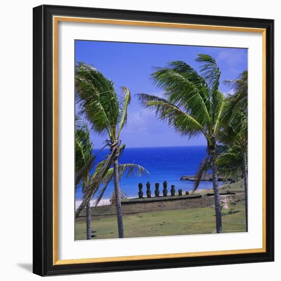 Anakena Beach with Ahu Nau Nau, Easter Island, Chile, Pacific-Geoff Renner-Framed Photographic Print