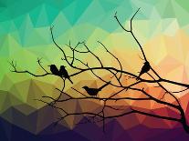 Animal of Wildlife ( Bird on Tree Branch and Low Poly Vector Background)-ananaline-Framed Stretched Canvas