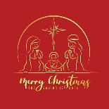 Merry Christmas, the Savior is Born - Gold Line Drawing Cute Charactor Style, the Nativity with Mar-ananaline-Photographic Print