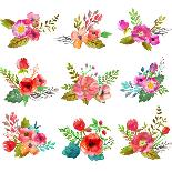 Watercolor Hand Drawn Buttonholes with Colorful Flowers and Leaves. the Art Paint on White Backgrou-Anastacia Mironova-Framed Photographic Print