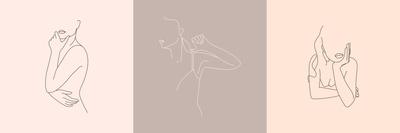 One Line Drawing of Set Woman's Face. Continuous Line Portrait of a Girl in a Minimalist Style. Vec-ANASTASIIA DMITRIEVA-Photographic Print