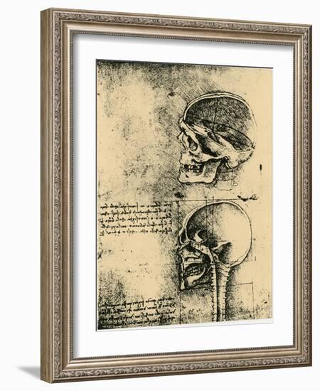 Anatomical Sketch; Two Studies of a Human Skull, C1489-Leonardo da Vinci-Framed Giclee Print