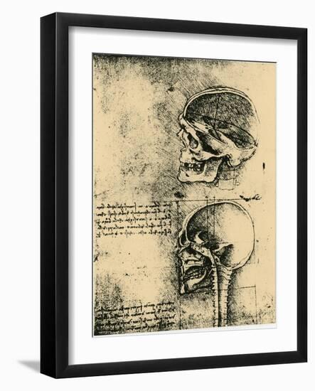 Anatomical Sketch; Two Studies of a Human Skull, C1489-Leonardo da Vinci-Framed Giclee Print