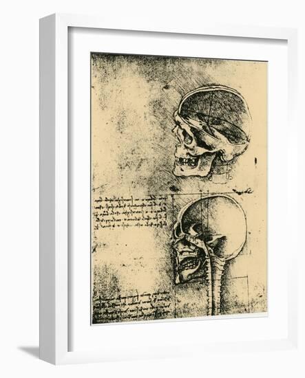 Anatomical Sketch; Two Studies of a Human Skull, C1489-Leonardo da Vinci-Framed Giclee Print