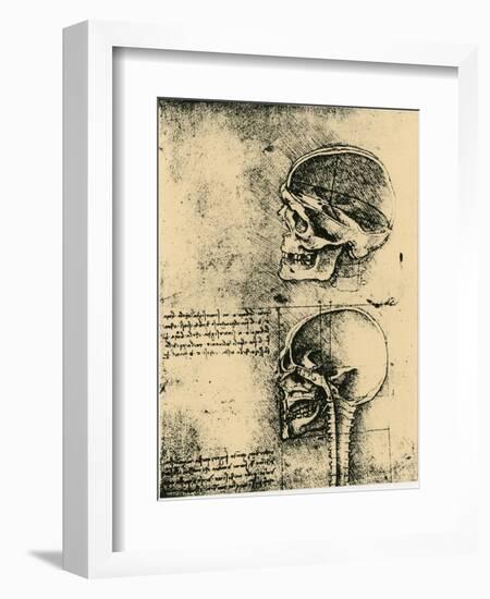 Anatomical Sketch; Two Studies of a Human Skull, C1489-Leonardo da Vinci-Framed Giclee Print