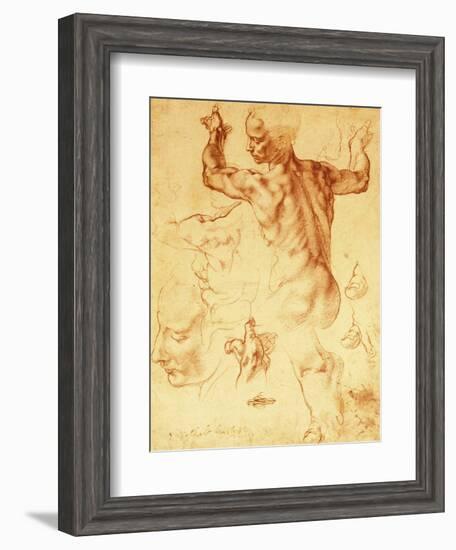 Anatomy Sketches (Libyan Sibyl)-Michelangelo Buonarroti-Framed Giclee Print